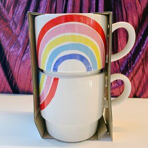 Set of 2 NWT Rainbow Stacking Mugs | Ceramic Mug Set 70s Pride Gift
